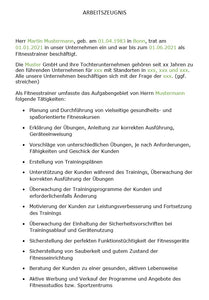 Arbeitszeugnis Fitnesstrainer Vorlage m/w/d - Simply Download