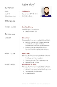 Lebenslauf Fitnesstrainer Vorlage - Muster