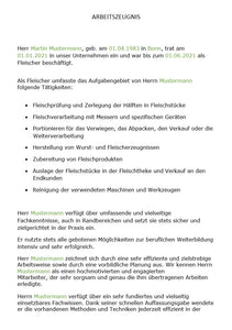 Arbeitszeugnis Fleischer Vorlage m/w/d - Simply Download