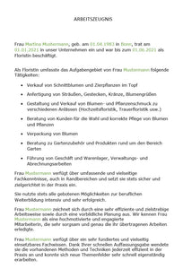 Arbeitszeugnis Florist Vorlage m/w/d - Simply Download