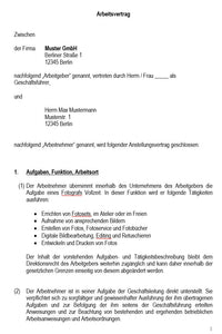 Arbeitsvertrag Fotograf Vorlage m/w/d - Simply Download