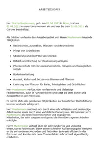 Arbeitszeugnis Gärtner Vorlage m/w/d - Simply Download
