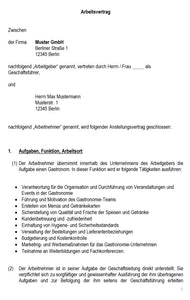 Arbeitsvertrag-Gastronomin