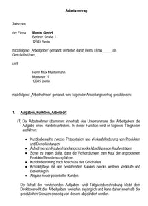 Arbeitsvertrag Handelsvertreter Vorlage m/w/d - Simply Download