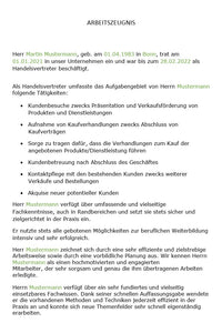 Arbeitszeugnis Handelsvertreter Vorlage m/w/d