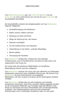 Arbeitszeugnis Haushaltshilfe Vorlage m/w/d - Simply Download