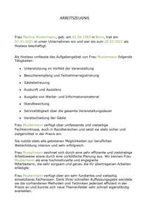 Arbeitszeugnis Hostess Vorlage m/w/d - Simply Download