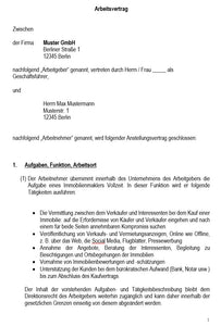 Arbeitsvertrag Immobilienmakler Vorlage m/w/d - Simply Download