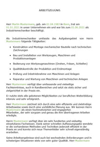 Arbeitszeugnis Industriemechaniker Vorlage m/w/d - Simply Download