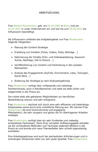 Arbeitszeugnis Influencer Vorlage m/w/d