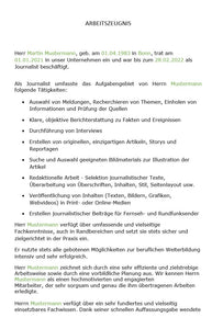 Arbeitszeugnis Journalist Vorlage m/w/d