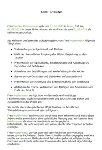 Arbeitszeugnis Kellner Vorlage m/w/d - Simply Download