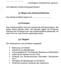 Laden Sie das Bild in den Galerie-Viewer, Arbeitsvertrag Kellner Vorlage m/w/d - [tags]
