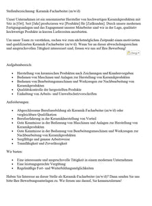 Stellenbeschreibung - Keramikfacharbeiter
