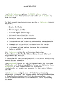 Arbeitszeugnis Koch Vorlage m/w/d - Simply Download