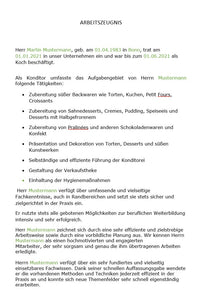 Arbeitszeugnis Konditor Vorlage m/w/d - Simply Download