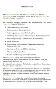 Arbeitszeugnis Marketing Manager Vorlage m/w/d