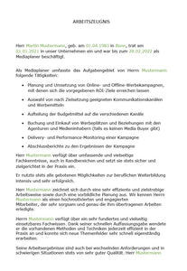 Arbeitszeugnis Mediaplaner Vorlage m/w/d