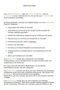 Arbeitszeugnis Modeverkäufer Vorlage m/w/d - Simply Download