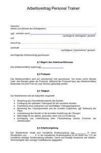 Arbeitsvertrag Personal Trainer Vorlage m/w/d - [tags]