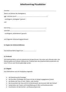 Arbeitsvertrag Pizzabäcker m/w/d - Simply Download