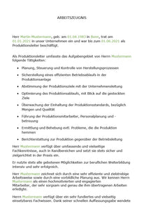Arbeitszeugnis Produktionsleiter Vorlage m/w/d - Simply Download