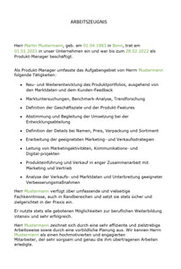 Arbeitszeugnis Produktmanager Vorlage m/w/d