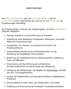Arbeitszeugnis Projektmanager Vorlage m/w/d