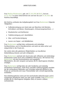 Arbeitszeugnis Reinigungskraft Vorlage m/w/d - Simply Download