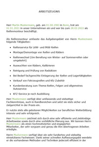 Arbeitszeugnis Reifenmonteur Vorlage m/w/d