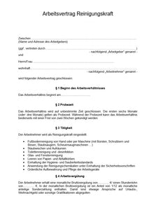 Arbeitsvertrag Reinigungskraft Vorlage m/w/d - [tags]