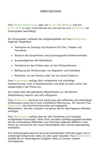 Arbeitszeugnis Schauspieler Vorlage m/w/d