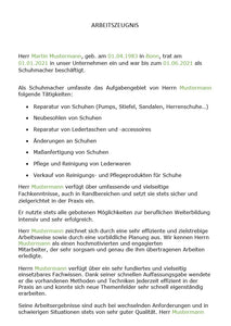 Arbeitszeugnis Schuhmacher Vorlage m/w/d - Simply Download