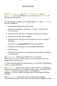 Arbeitszeugnis SEO-Manager Vorlage m/w/d