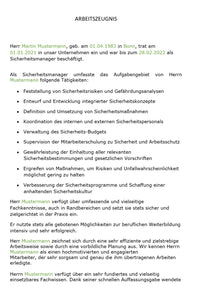 Arbeitszeugnis Sicherheitsmanager Vorlage m/w/d
