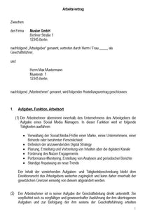 Arbeitsvertrag Social Media Manager Vorlage m/w/d - Simply Download