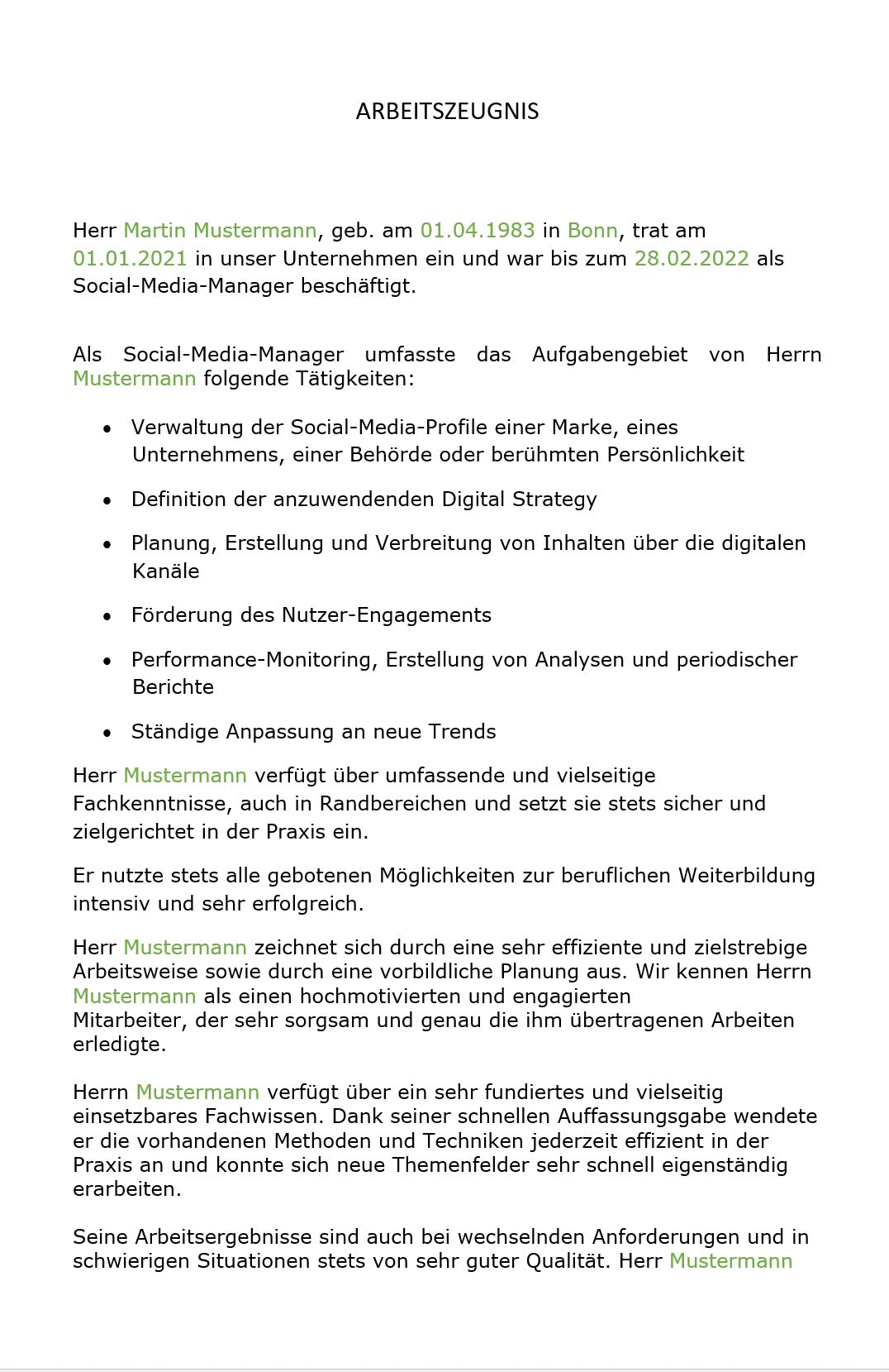 Arbeitszeugnis Social Media Manager Vorlage m/w/d - Simply Download