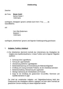Arbeitsvertrag Speditionskaufmann Vorlage m/w/d - Simply Download