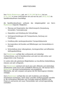 Arbeitszeugnis Speditionskaufmann Vorlage m/w/d