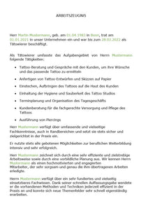 Arbeitszeugnis Tätowierer Vorlage m/w/d