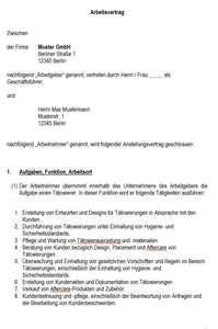 Arbeitsvertrag-Tätowierer