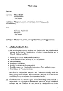 Arbeitsvertrag Technischer Produktdesigner Vorlage m/w/d - [tags]