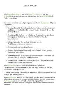 Arbeitszeugnis Texter Vorlage m/w/d