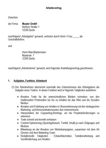 Arbeitsvertrag Texter Vorlage m/w/d - Simply Download