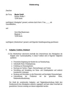 Arbeitsvertrag Tourismuskauffrau Vorlage m/w/d - Simply Download