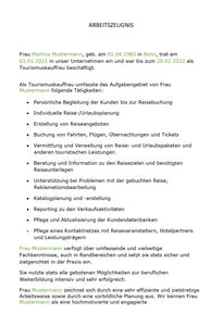 Arbeitszeugnis Tourismuskauffrau Vorlage m/w/d