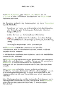 Arbeitszeugnis Übersetzer Vorlage m/w/d