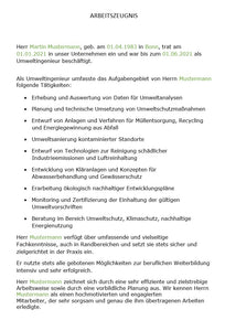 Arbeitszeugnis Umweltingenieur Vorlage m/w/d - Simply Download