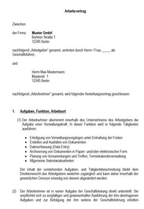 Arbeitsvertrag Verwaltungskraft Vorlage m/w/d - Simply Download