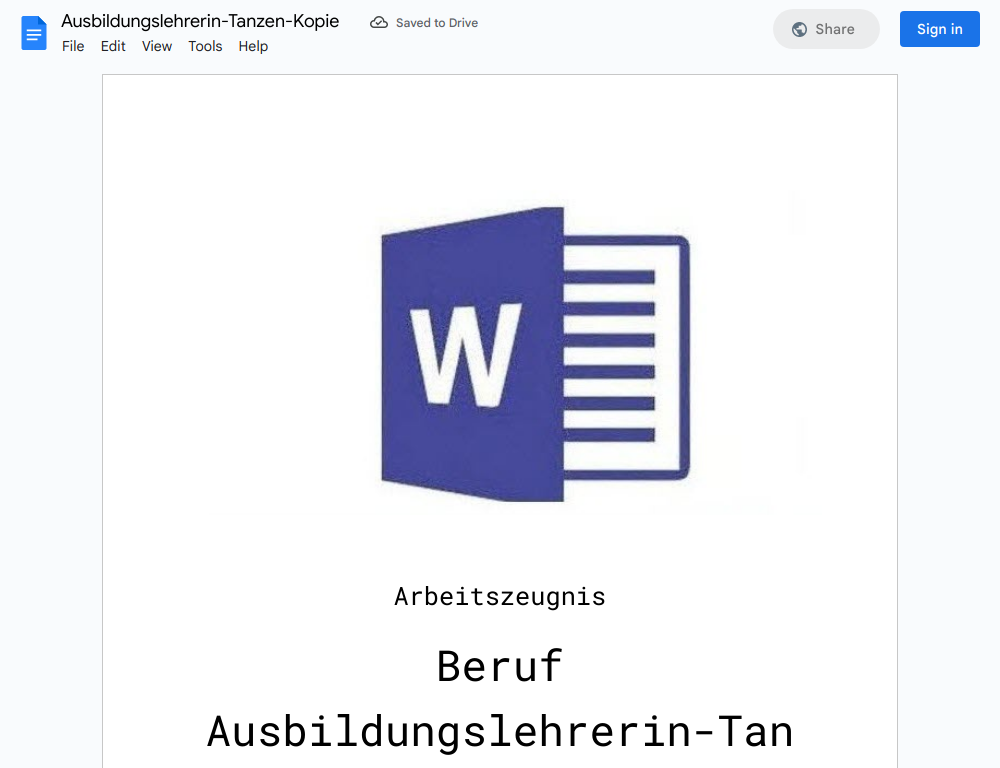 Arbeitszeugnis-Ausbildungslehrerin-Tanzen